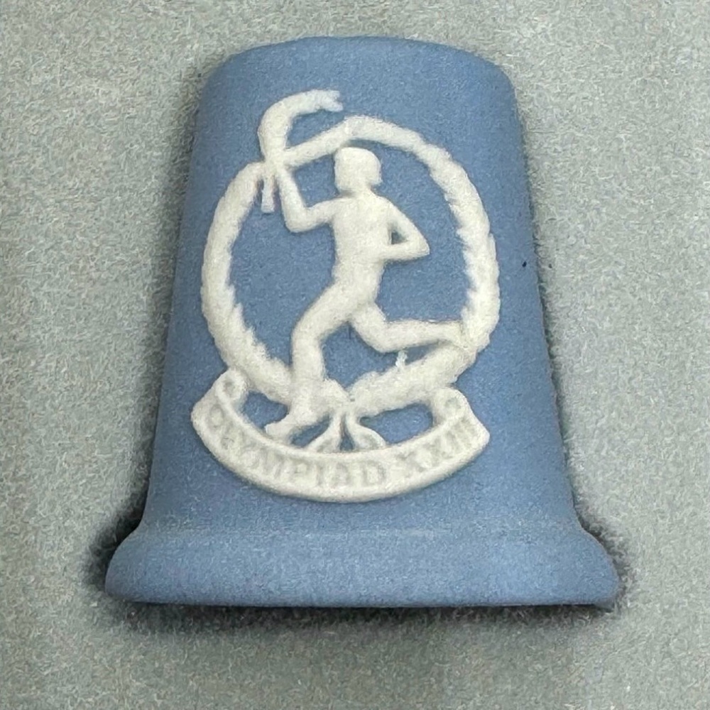 Wedgwood J1984G 1984 Olympics Blue Jasperware Collectible Thimble